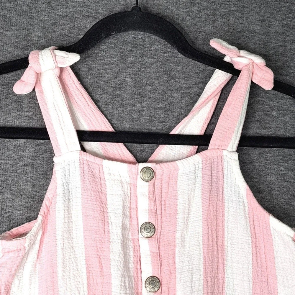 NWT Vertbaudet Romper Girls 6 Pink White Striped Sleeveless Ruffle Trim Jumpsuit